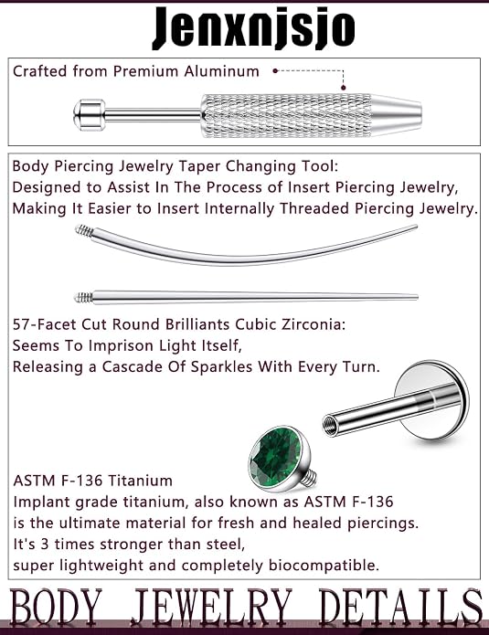 Jenxnjsjo F136 Titanium 20/18/16g Earrings Nose Lip Rings Studs Labret Medusa Tragus Helix Conch Cartilage Piercing Jewelry for Women
