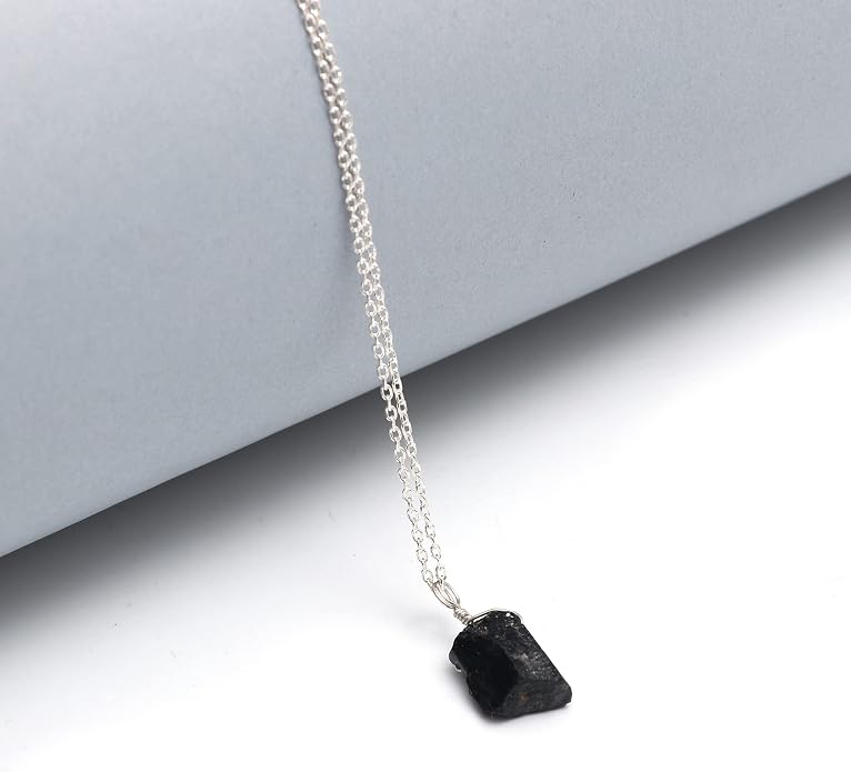 Raw Birthstone Crystal Necklace for Women, Hypoallergenic 925 Sterling Silver Pendant, Adjustable 16+2" Silver Chain, Light Natural Gemstone Jewelry for Everyday Wear & Gift for her & him