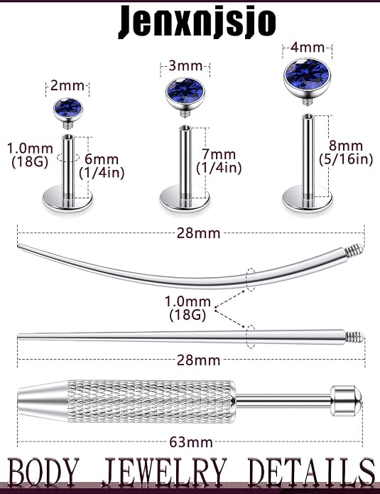 Jenxnjsjo F136 Titanium 20/18/16g Earrings Nose Lip Rings Studs Labret Medusa Tragus Helix Conch Cartilage Piercing Jewelry for Women