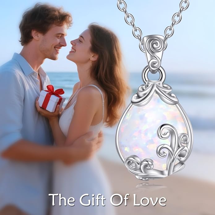 POPLYKE Sterling Silver Gemstone Teardrop Pendant Necklace Crystal Jewelry for Women