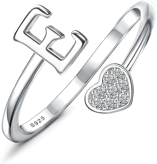 MILACOLATO 925 Sterling Silver Initial Rings for Women Teen Girl 18K Gold Plated Heart Initial Rings Adjustable Capital Letter Ring Stackable Thumb Pinky Rings for Daughter Birthday Bridesmaid Gifts Jewelry, A to Z