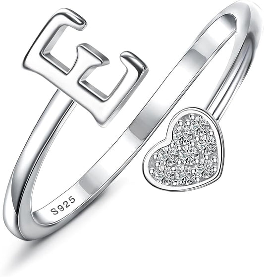 MILACOLATO 925 Sterling Silver Initial Rings for Women Teen Girl 18K Gold Plated Heart Initial Rings Adjustable Capital Letter Ring Stackable Thumb Pinky Rings for Daughter Birthday Bridesmaid Gifts Jewelry, A to Z