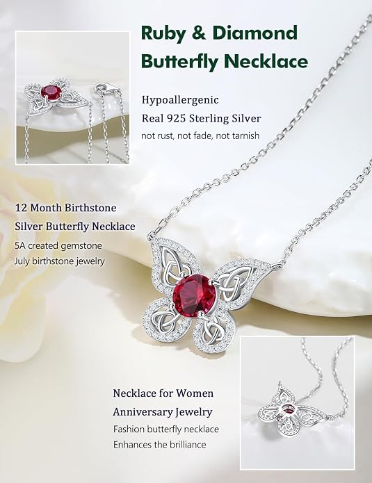 925 Sterling Silver Birthstone Necklaces for Women, Dainty Cute Dragonfly/Butterfly Pendant Necklace, Great Christmas/Anniversary Jewelry for Mother