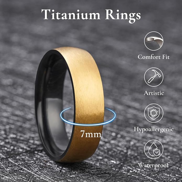 King Will Titanium Wedding Band for Men Women-Sliver/Black/Gold Plated Pure Titanium Wedding Ring, 3-9mm Widths Available Brushed Matte Design Comfort Fit Size 4-16
