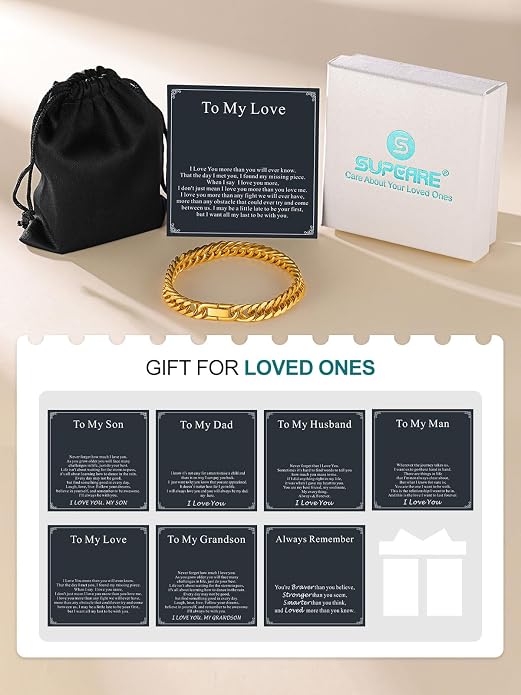 Supcare Unique Anniversary Birthday Valentines Fathers Day Stainless Steel Cuban Link Bracelets for Men Him, To My Man Dad Husband Love Always Remember Wrist Chain Bracelet Jewelry Gifts