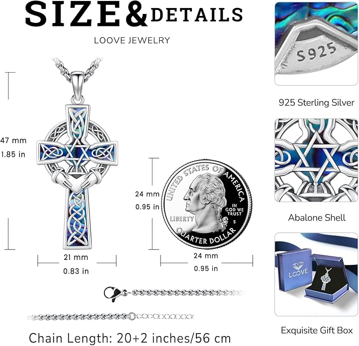 Celtic Cross Tree of Life Necklace for Women Sterling Silver Thor Hammer Tree of Life Pendant Irish Knot Cross Amulet Tree of Life Jewelry