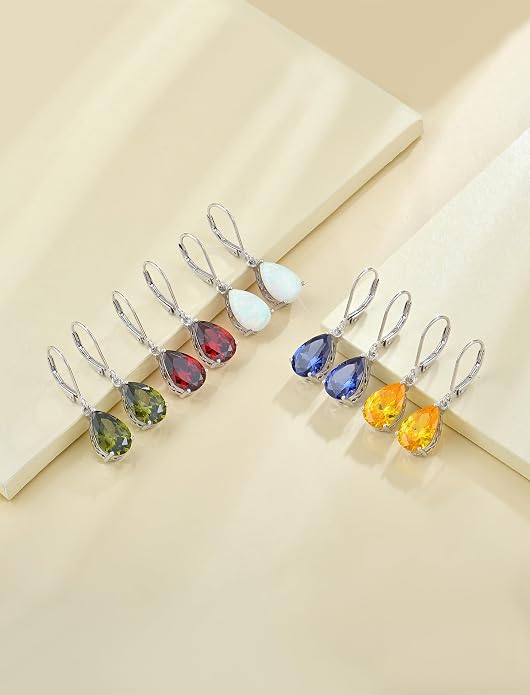YL Solitaire Dangle Drop Earrings Teardrop Leverback Earrings Brass 8X12 MM Birthstone Jewelry for Women