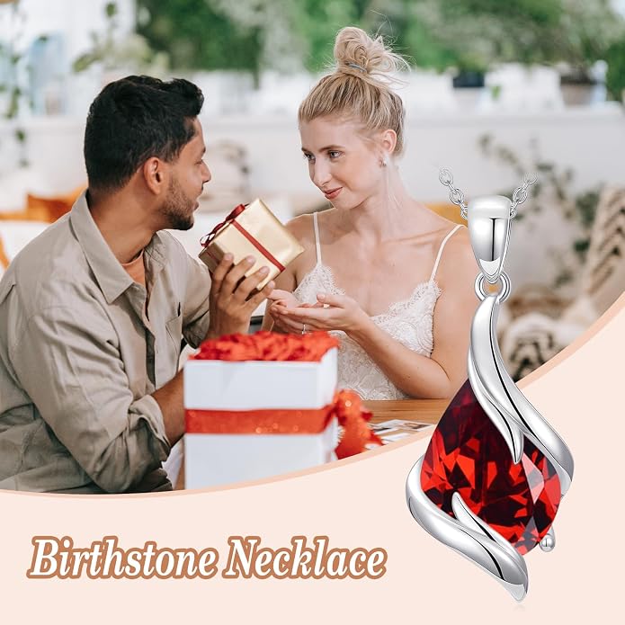 HPQQ Birthstone Necklace for Women 925 Sterling Silver Teardrop Pendant Fine Jewelry Birthday Mothers Day Gifts for Women Mom Her