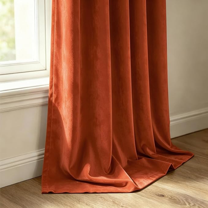 MIULEE Fall Burnt Orange Blackout Velvet Curtains 108 Inch Long 52"x108" | Luxurious Bedroom Living Room Decor, Room Darkening, Thermal Insulated, Rod Pocket Design, Super Soft Fabric, Extra Long