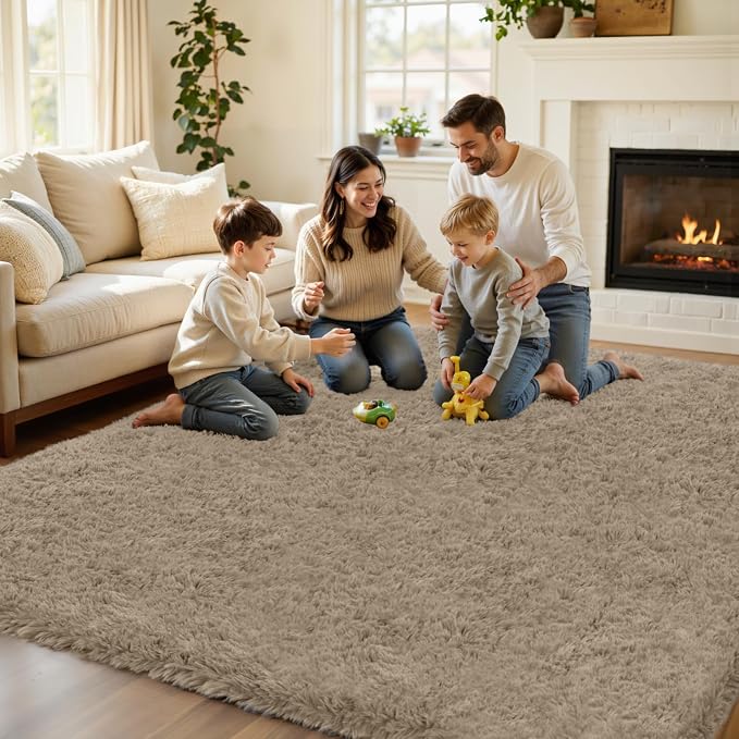 5x7 Area Rug for Living Room, Ultra Soft Fluffy Shag Rugs for Bedroom, Non-Slip Large Fuzzy Plush Rug Indoor Floor Carpet for Nursery Kids Office Dorm Modern Decor, Gray Camel
