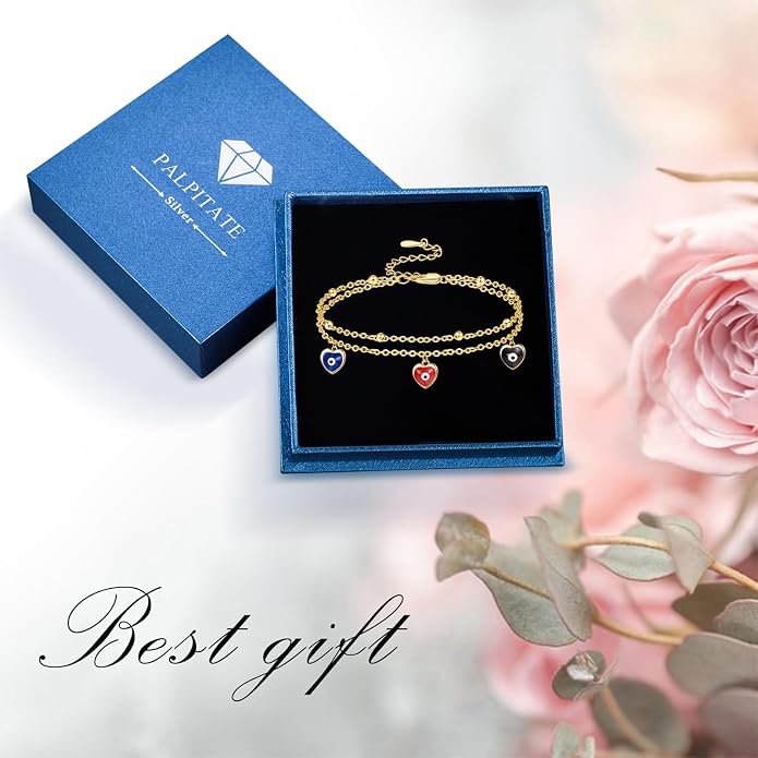 Palpitate Evil Eye Anklet for Women Protection Ankle Bracelets Layered Bead Chain Evil Eye Jewelry Christmas Gifts for Women Adjustable
