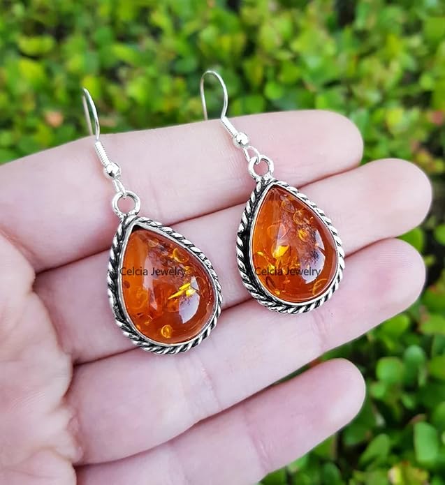 Pure 925 Sterling Silver Dangle Drop Earrings for Women, Pear Gemstone Handcrafted Earrings for Women & Girl ('Amethyst)
