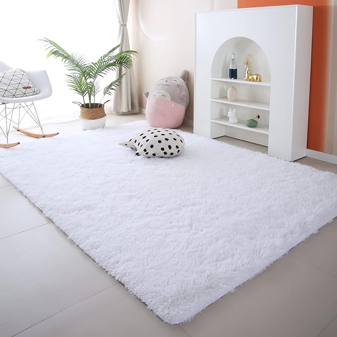 White Area Rug 5x8 Living Room - Fluffy Soft Carpet | Cloud-Soft Underfoot - Microfiber Shag Pile Feels Like Bare Feet On Cotton - Perfect Beside Your Bed Every Morning