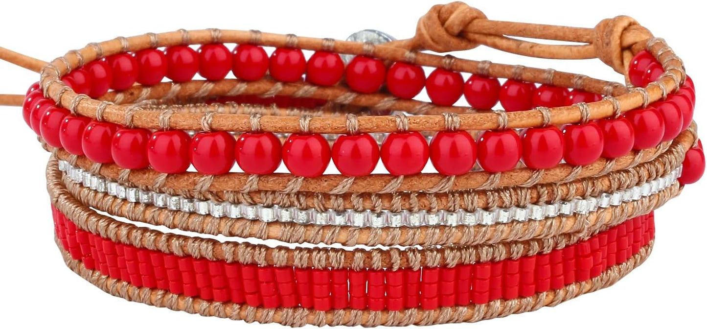 KELITCH New Women Friendship Bracelet Leather Wrap Bracelets Bangle Handmade Stackable Jewelry