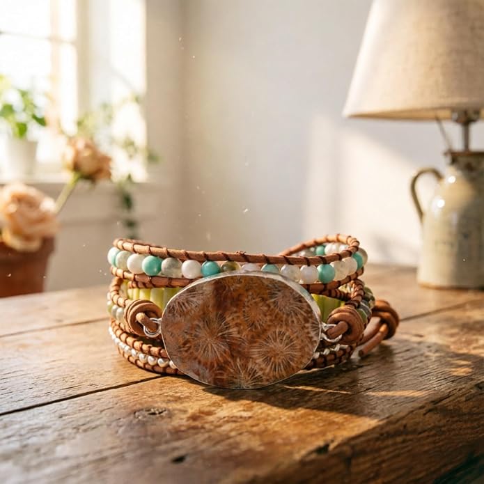 YGLINE Boho Handmade Wrap Leather Tube Crystal Stone Bracelet for Women