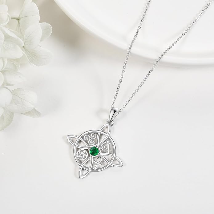 YAFEINI Sterling Silver Witches Knot Pendant Necklace - Celtic Cross Witch Jewelry Amulet Gifts for Women