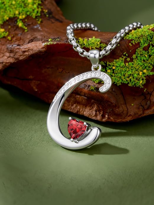 Birthday Gifts for Women Alphabet A to Z Initial Birthstone Pendant Necklaces for Women - 18k White Gold Plated Personalized Name Jewelry Anniversary Graduation Gifts for Wife Her Daughter Girlfriend(with Gift Box)