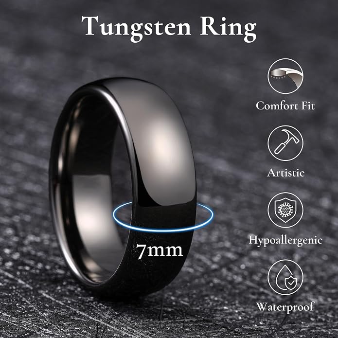 King Will Tungsten Carbide Wedding Band for Men Women Promise Rings for Couples Domed High Polish