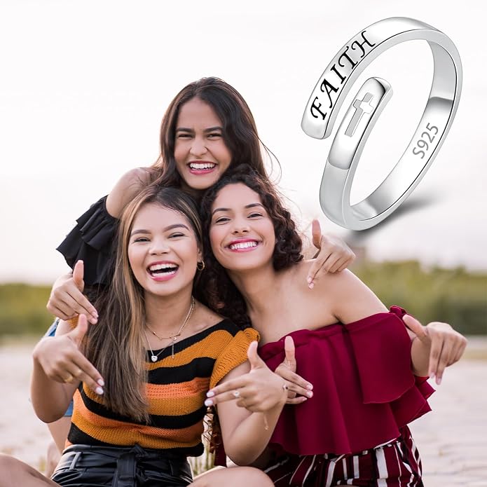 Fookduoduo 925 Sterling Silver Ring Inspirational Jewelry adjustable Wrap Open Rings for Women