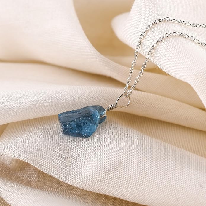 Raw Gemstone Dainty Pendant Necklace for Women, Trendy Healing Chakra Crystal, Birthstone Handmade 925 Sterling Silver Adjustable 18 inch Chain Jewelry, Birthday Gifts