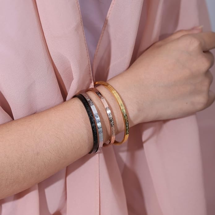 Qitian Islamic Jewelry Gifts for Women Allah Gold Bangles Bracelets Ayatul Kursi Arabic Cuff Bracelet for Women Men Islam Eid Ramadan New Year Gifts