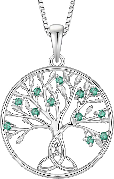 Celtic Knot Tree Necklace 925 Sterling Silver Tree of Life Pendant Birthstone Jewelry for Women