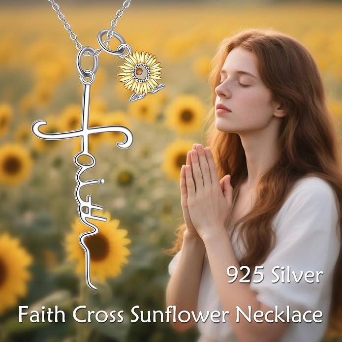 Faith Cross Necklace For Women Birthstone Sterling Silver with Simulated Birthstone Cross Jewelry Christian Gifts