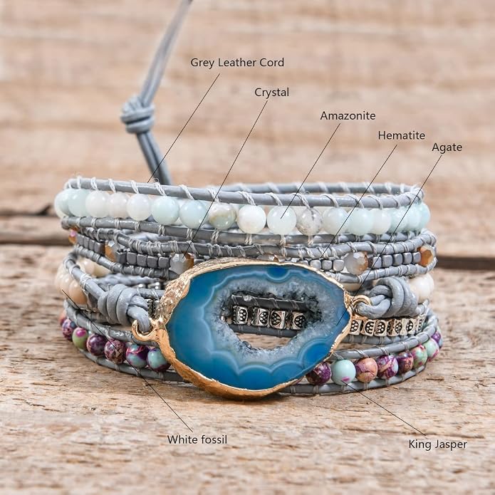 YGLINE Boho Handmade Wrap Leather Tube Crystal Stone Bracelet for Women