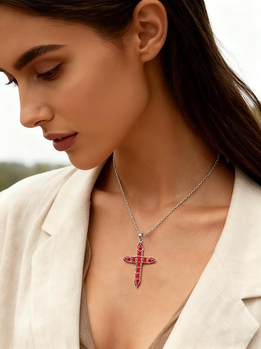 STARCHENIE 925 Sterling Silver Cross Necklace for Women Birthstone Jewelry | 925 Sterling Silver Crucifix Pendant, Birthstone Jewelry, Christian Religious Gift for Her