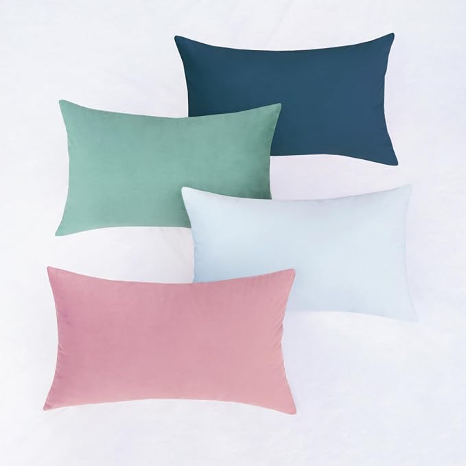MONDAY MOOSE Decorative Throw Pillow Covers Cushion Cases, Set of 4 Soft Velvet Modern Designs, Mix and Match for Home Decor, Pillow Inserts Not Included (12x20 inch, Pink/Blue)