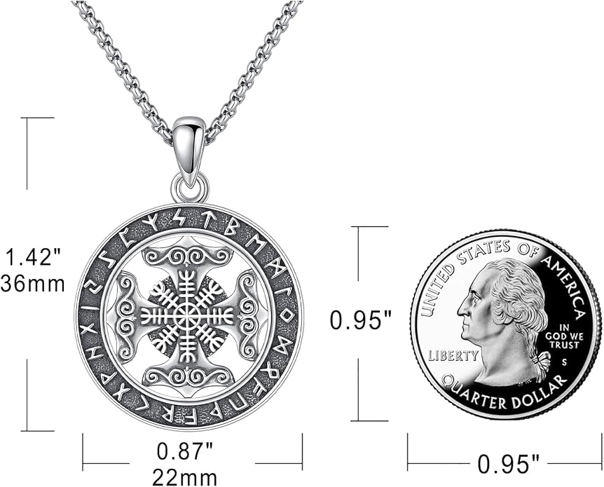 Eusense Viking Necklace for Men Women 925 Sterling Silver Pendant Thors Hammer/Norse Runes/Odin's Ravens/Wolf/Dragon/Snake/Yggdrasil/Freya/Helm of Awe/Valknut/Triskelion/Axe/Shield Viking Jewelry