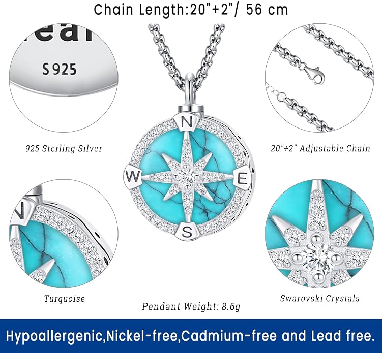 Turquoise Jewelry for Women Men 925 Sterling Silver Pendant Urn Necklaces for Ashes Picture Locket Necklace Thor Hammer Yggdrasil Virgen De Guadalupe St Michael Christopher Judas Witches Knot Necklace