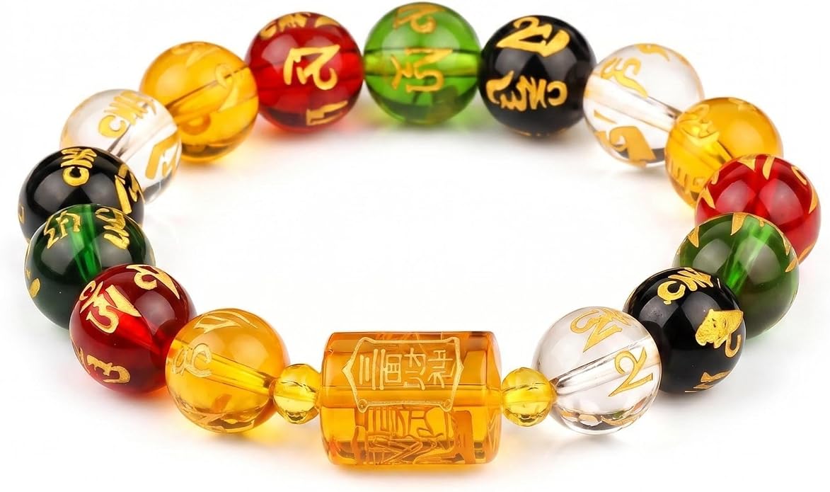 LINGYUAN Feng Shui Wealth and Luck Bracelet with Gold Foil Five Gods Amulet-Red Agate Cinnabar Gemstone Bracelet for Prosperity, Protection & Success, Lucky Charm Gift for Men & Women