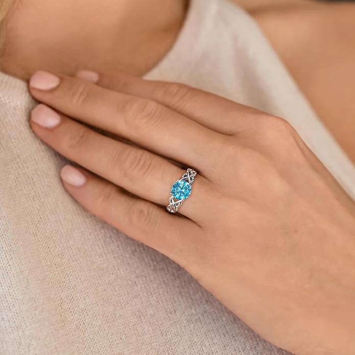 STARCHENIE Celtic Knot Promise Ring for Women 925 Sterling Silver Engagement Wedding Band with Birthstone (Size 5-10)