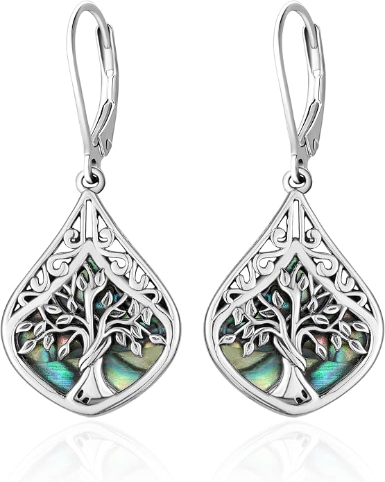 Sterling Silver Abalone Shell Filigree Dangle Drop Earrings Bohemia Jewelry Gift for Women Mother Mom