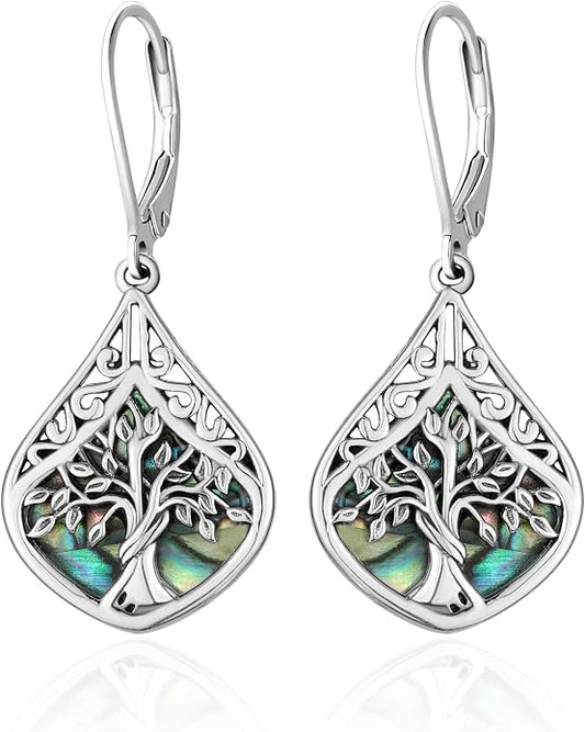 Sterling Silver Abalone Shell Filigree Dangle Drop Earrings Bohemia Jewelry Gift for Women Mother Mom