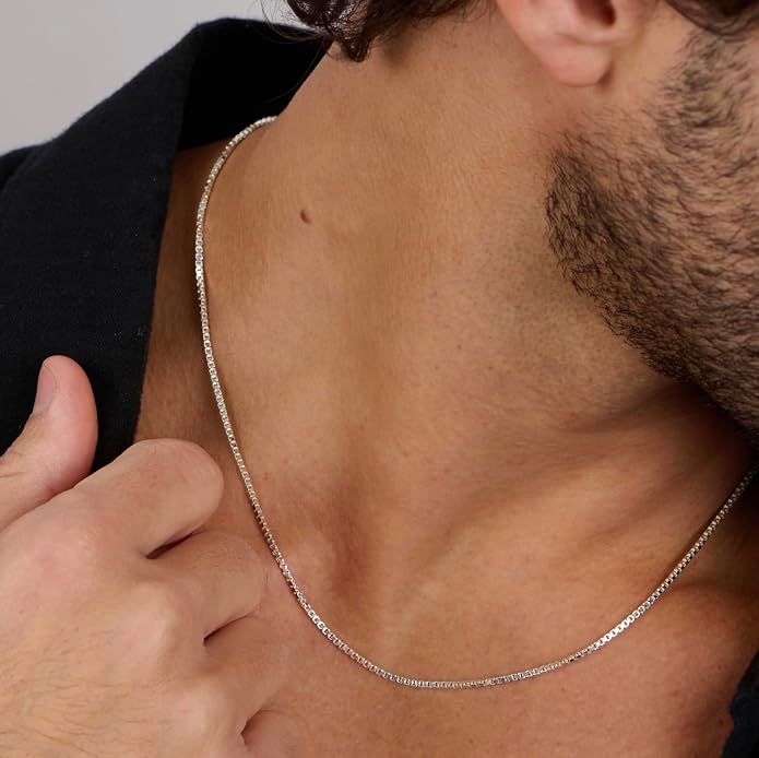 925 Sterling Silver Italian Box Chain Necklace - Secure Clasp, Perfect for Layering - Durable Necklace & Bracelet Chains for Everyday & Special Occasions