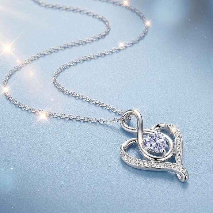 Birthstone Necklace for Women Heart Necklace S925 Sterling Silver Infinity Love Birthday Gifts for Mom Women Wife Girlfriend