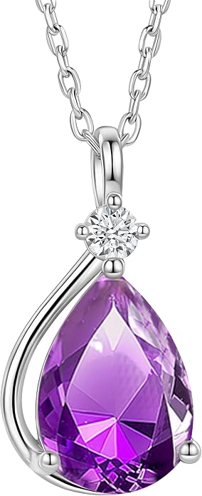 ADITA GOLD Birthstone Necklace for Women, 925 Sterling Silver Teardrop Pendant, Simulated Gemstone, Birthstone Jewelry