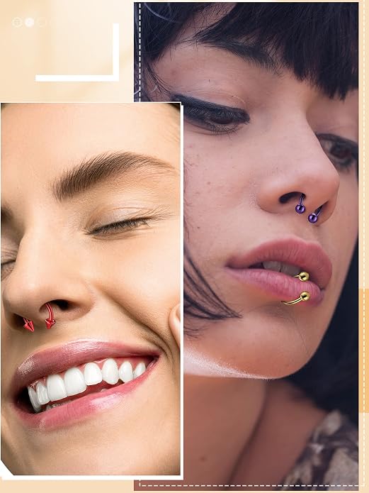 Jexine 120 Pcs 5G Septum Rings Surgical Horseshoe Rings Stainless Steel Piercing Jewelry for Women Men Cartilage Tragus Earrings Body Jewelry Acrylic, Multi Styles 10 mm