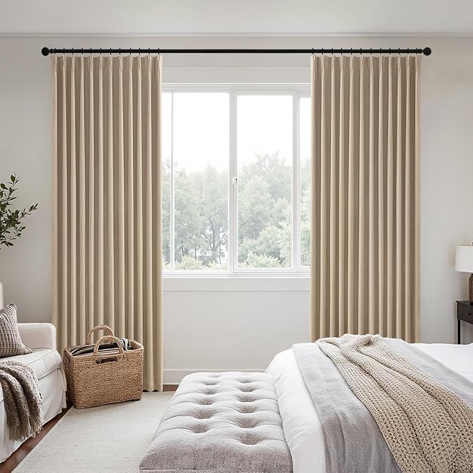MIULEE Taupe Pinch Pleated 100% Blackout Linen Curtains for Bedroom, Room Darkening Memory Trained Light Blocking Window Curtains 63 inches Long for Living Room, Black Out Pleat Drapes, 2 Panels