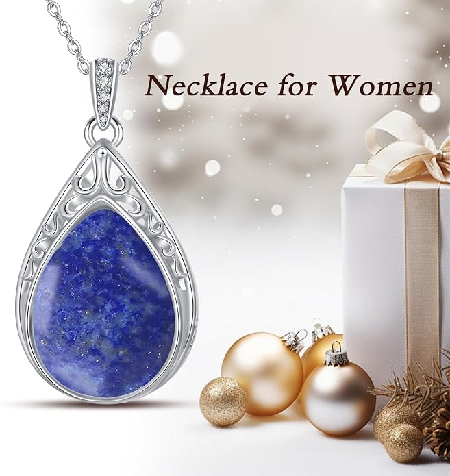 HPQQ Teardrop Necklace 925 Sterling Silver Filigree Gemstone Pendant Necklace Fine Jewelry Birthday Mother's Day Gifts for Women Her Mom