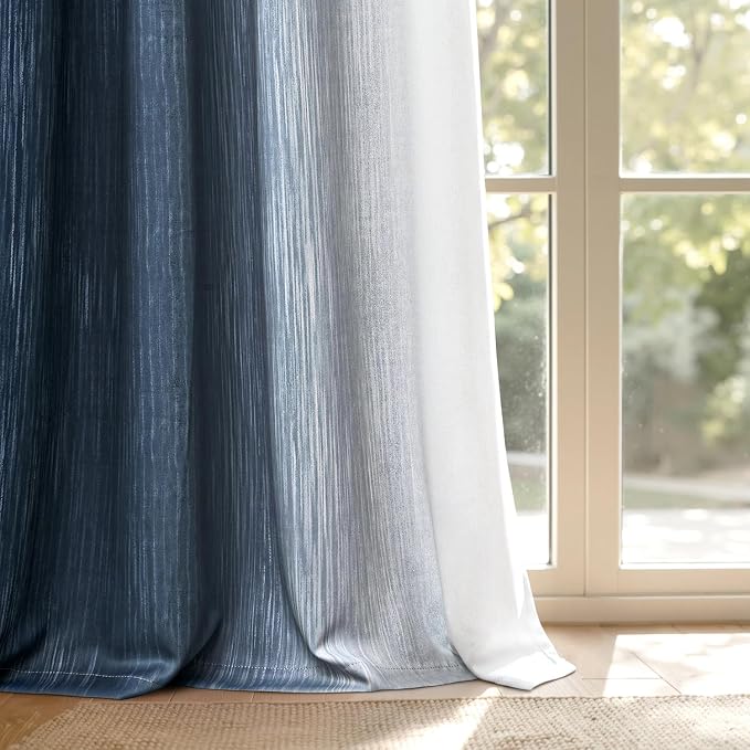 MIULEE Navy Blue and Greyish White Ombre Blackout Curtains, Full Room Darkening Thermal Insulated 90 Inches Long Drapes for Bedroom/Living Room Grommet Window Treatments Modern 52Wx90L, Set of 2