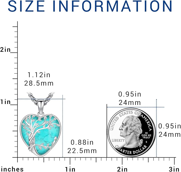 Eusense Tree of Life Necklace for Women White Gold Plated Copper Moonstone/Turquoise/Black Onyx/Crystal Birthstone Pendant Jewelry Gifts for Women Men