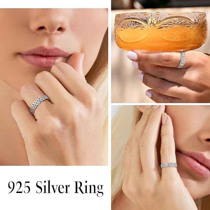Suplight S925 Sterling Silver Celtic Knot/Evil Eye/Infinity Symbol Band Ring, 2/3/5/8mm Vintage Finger Thumb Ring for Women Size 4-13 (with Gift Box)