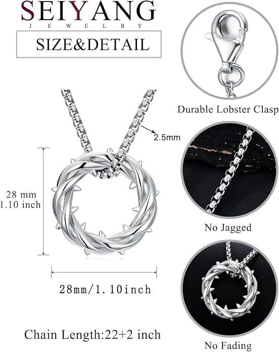 Seiyang Crown of Thorns Necklace 925 Sterling Silver Crown Pendant Amulet Jewelry Gifts (with Gift Box)