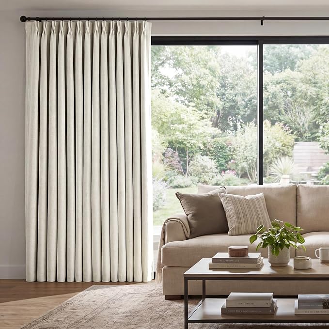 Pinch Pleated Curtains 100% Blackout Linen Curtains 108 Inches Long for Bedroom Living Room, Natural Memory Trained Thermal Insulated Room Darkening Window Pleat Drapes with Hooks 1 Panel 60"Wx108"L