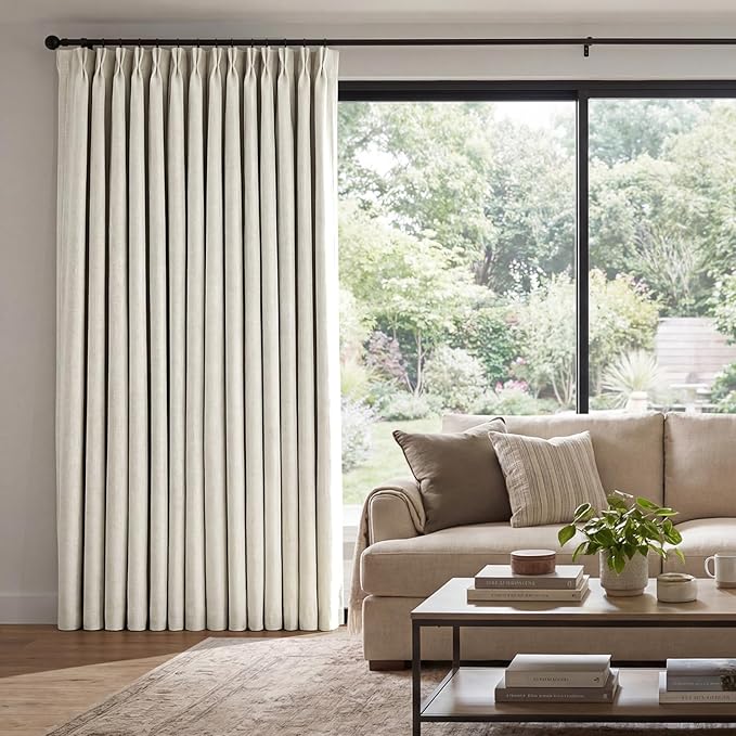 Pinch Pleated Curtains 100% Blackout Linen Curtains 95 Inches Long for Bedroom Living Room, Natural Memory Trained Thermal Insulated Room Darkening Window Pleat Drapes with Hooks, 1 Panel, 60"Wx95"L