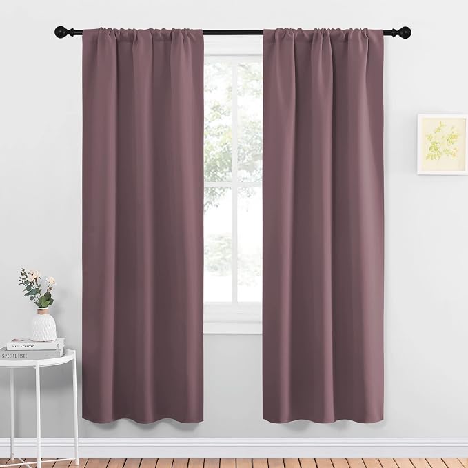 NICETOWN Blackout Curtains for Living Curtains, Window Treatment Thermal Insulated Solid Room Darkening Drape Panels for Girls Room (Dry Rose, Set of 2, 34 inches Width by 72 inches Length)