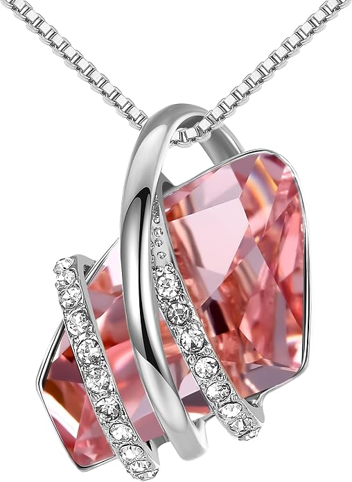 Leafael Wish Stone Pendant Necklace with Birthstone Crystal, 18K Rose Gold Plated/Silvertone, 18" + 2"